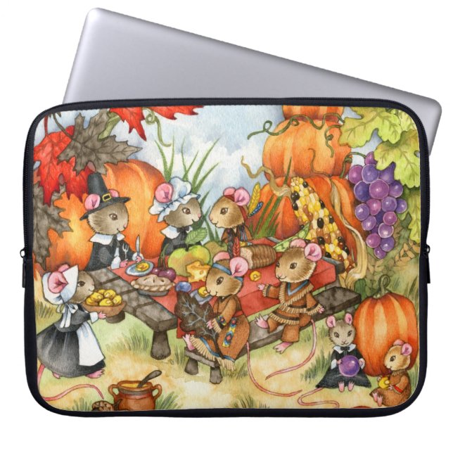 Thanksgiving Mouse Laptop Sleeve by Carmen Medlin (Front)
