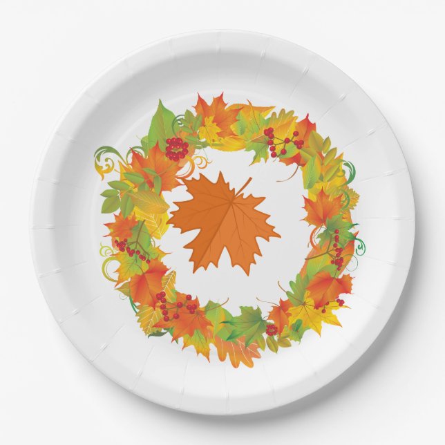 Thanksgiving Multicolor Leaves Paper Plate (Front)