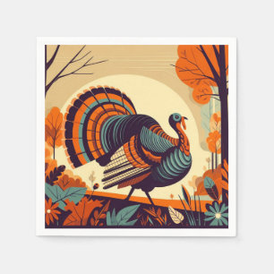 Thanksgiving Napkin with Mid-Century Modern Turkey