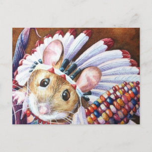Thanksgiving Native American Mouse Watercolor Art Postcard