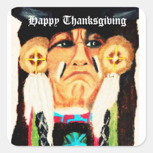 THANKSGIVING NATIVE AMERICAN  SQUARE STICKER