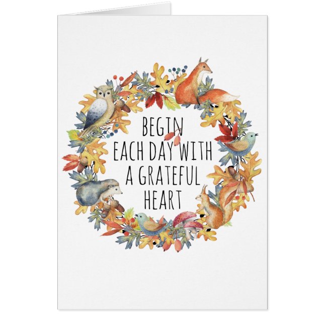 Thanksgiving Nature Wreath Grateful Greeting Card (Front)