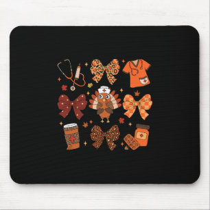 Thanksgiving Nurse Fall Turkey Bow Medical Scrubs Mouse Mat