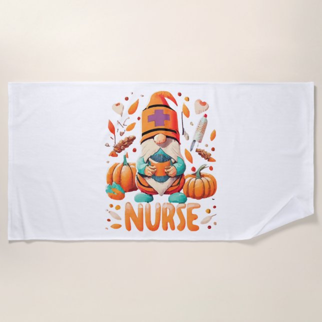 Thanksgiving Nurse Gnomes Fall Scrub Beach Towel (Front)