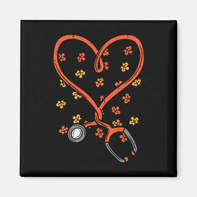 Thanksgiving Nurse Stethoscope Heart Fall Scrub To Magnet (Front)