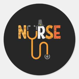 Thanksgiving Nurse Stethoscope Nursing Fall Scrub  Classic Round Sticker