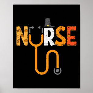 Thanksgiving Nurse Stethoscope Nursing Fall Scrub Poster