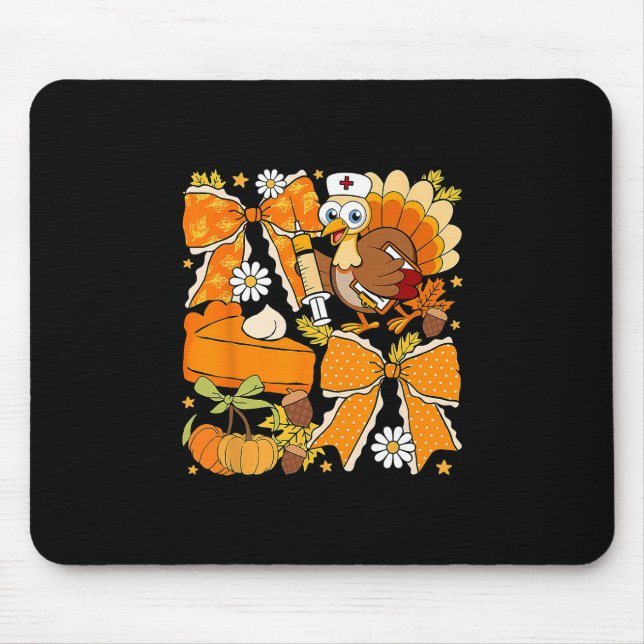 Thanksgiving Nurse Turkey Day Fall Coquette Bow Nu Mouse Mat (Front)