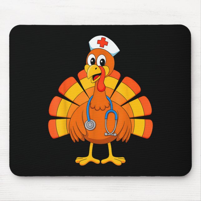 Thanksgiving Nurse Turkey Nurses Scrub Top Nursing Mouse Mat (Front)