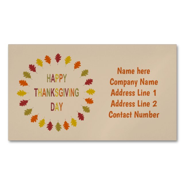 Thanksgiving Oak Leaves Custom Magnetic Business Card (Front)