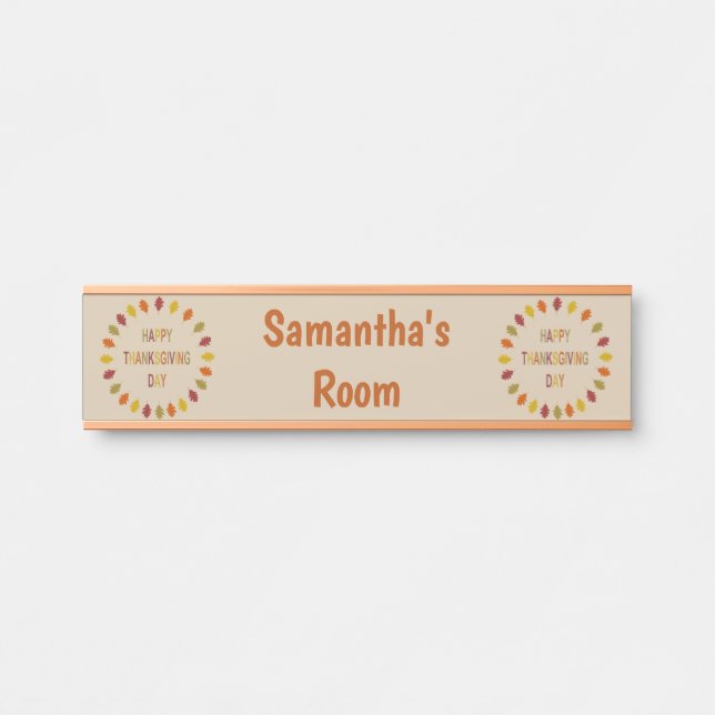 Thanksgiving Oak Leaves Custom Name Door Sign (Front)