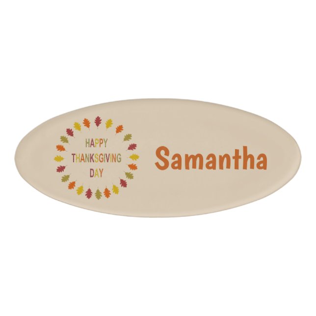 Thanksgiving Oak Leaves Custom Name Name Tag (Front)