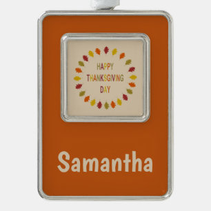 Thanksgiving Oak Leaves Custom Name Silver Plated Framed Ornament