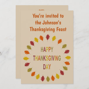 Thanksgiving Oak Leaves Custom Party Invitation