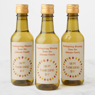 Thanksgiving Oak Leaves Custom Wine Label