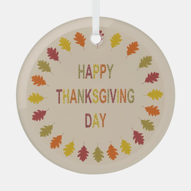 Thanksgiving Oak Leaves Glass Tree Decoration (Front)