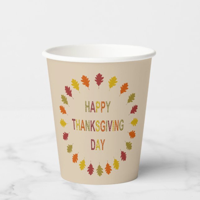 Thanksgiving Oak Leaves Paper Cups (Front)