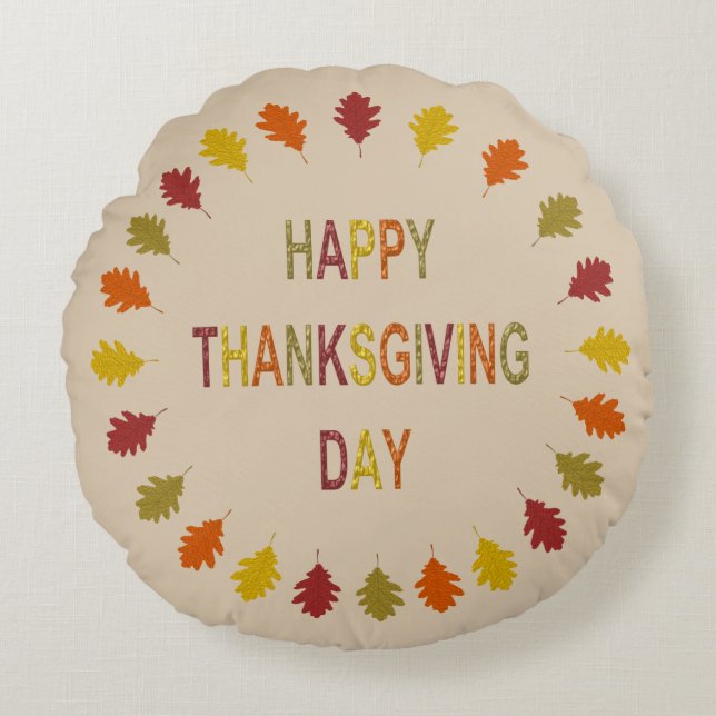 Thanksgiving Oak Leaves Round Cushion (Front)