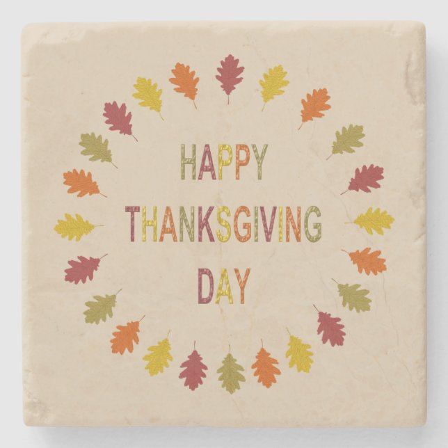 Thanksgiving Oak Leaves Stone Coaster (Front)