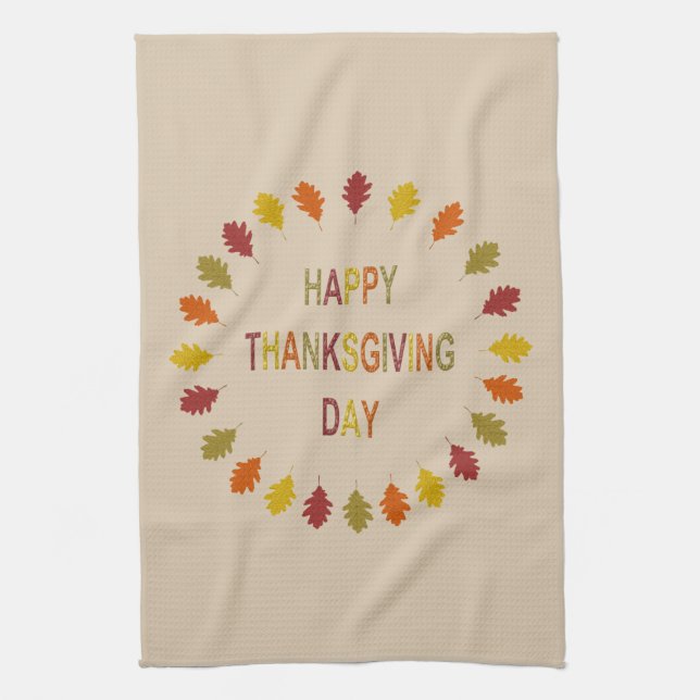 Thanksgiving Oak Leaves Tea Towel (Vertical)
