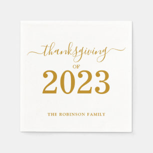 Thanksgiving of 2023 Gold Script Personalised Napkin