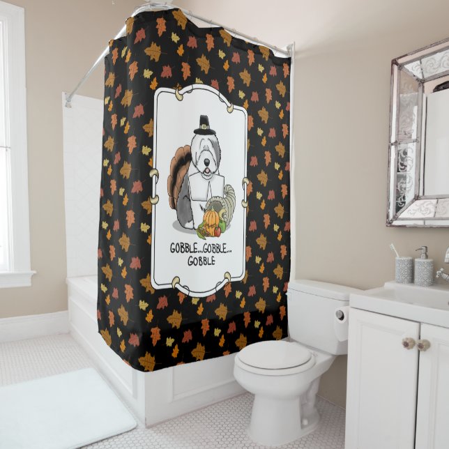 Thanksgiving Old English Sheepdog (Grey 1) Fun Shower Curtain (In Situ)