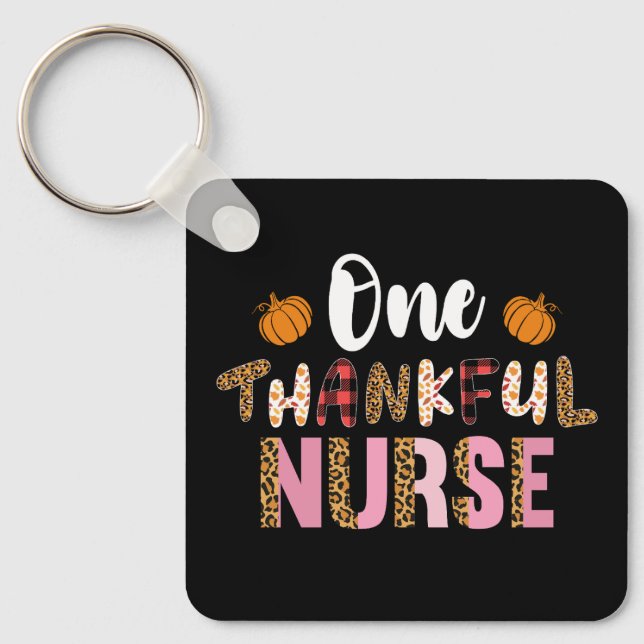 Thanksgiving One Thankful Nurse Leopard Fall Groov Key Ring (Front)