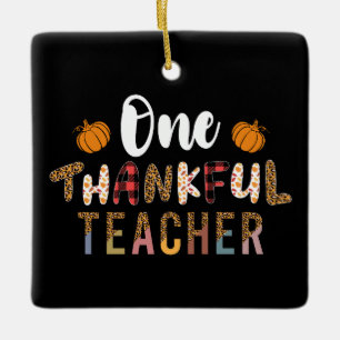 Thanksgiving One Thankful Teacher Leopard Fall Gro Ceramic Ornament
