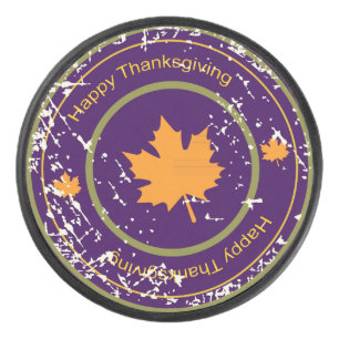 Thanksgiving Orange  Maple Leaf, Ice Hockey Puck