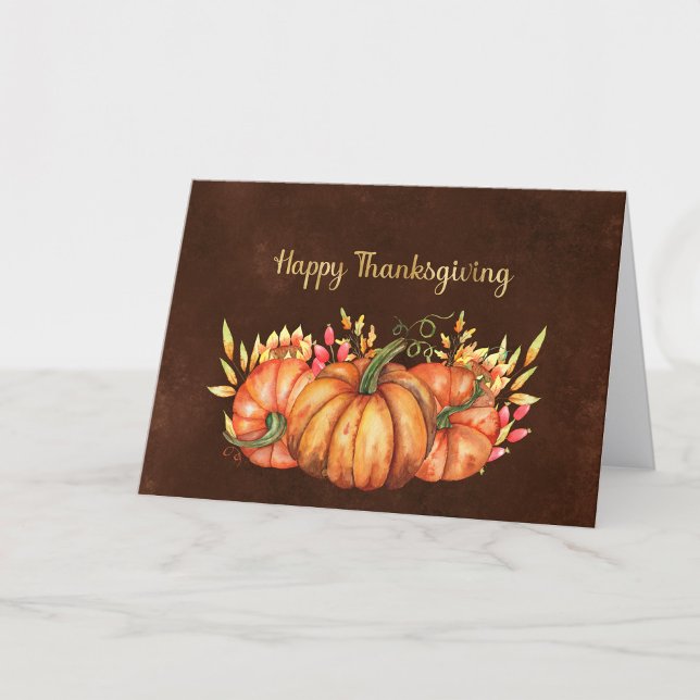Thanksgiving Orange Pumpkins Floral Holiday Card (Creator Uploaded)