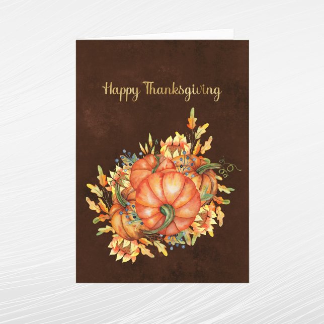 Thanksgiving Orange Pumpkins Sunflower Bouquet Holiday Card (Creator Uploaded)