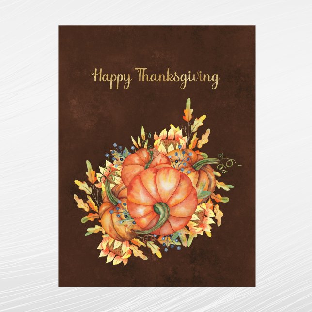 Thanksgiving Orange Pumpkins Sunflower Bouquet Holiday Postcard (Creator Uploaded)
