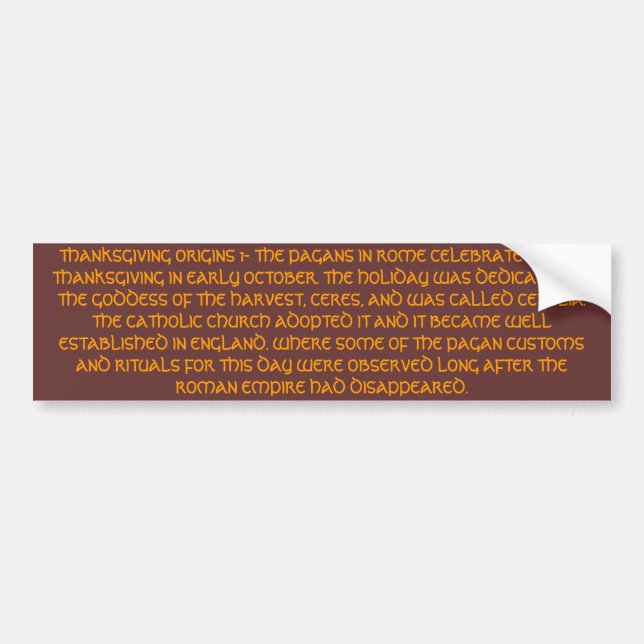 THANKSGIVING ORIGINS 1 BUMPER STICKER (Front)