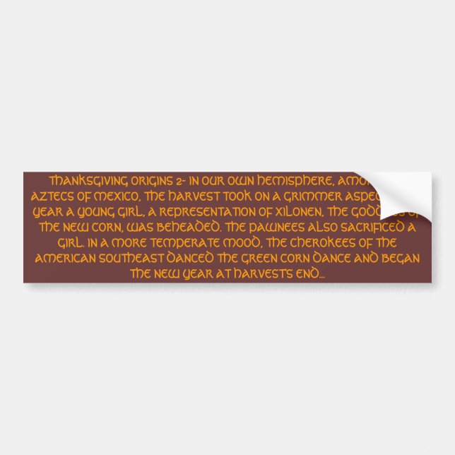 THANKSGIVING ORIGINS 2 BUMPER STICKER (Front)