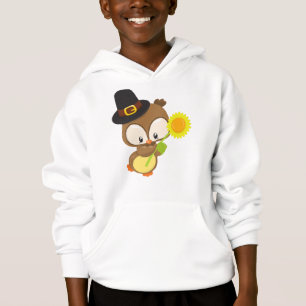 Thanksgiving Owl, Brown Owl, Pilgrim Hat, Flower
