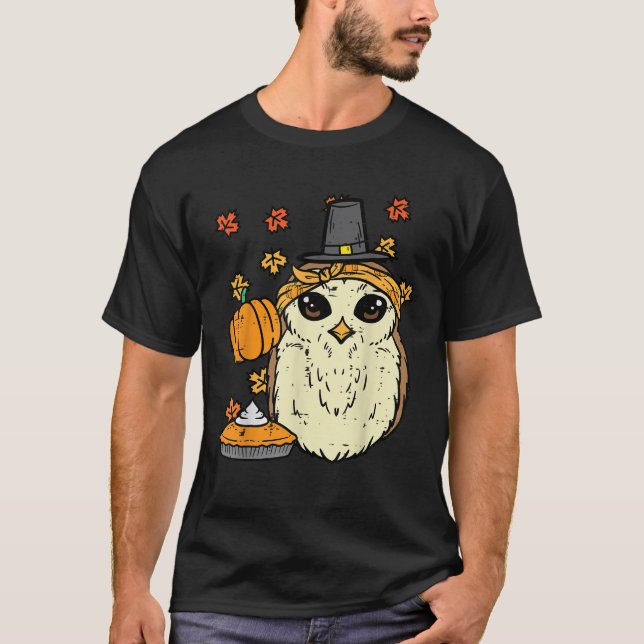 Thanksgiving Owl Pilgrim Cute Fall Autumn Women Gi T-Shirt (Front)