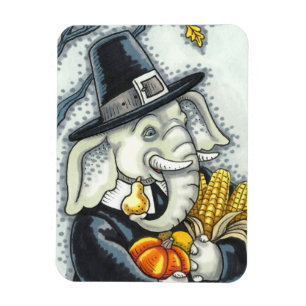 THANKSGIVING PACHYDERM, PILGRIM ELEPHANT MAGNET