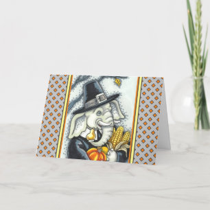 THANKSGIVING PACHYDERM, THANKFUL PILGRIM ELEPHANT HOLIDAY CARD