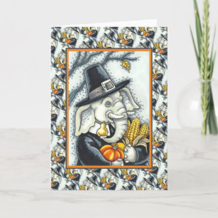 THANKSGIVING PACHYDERM, THANKFUL PILGRIM ELEPHANT HOLIDAY CARD