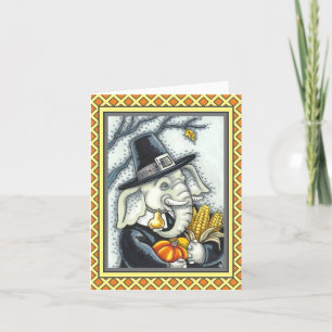 THANKSGIVING PACHYDERM, THANKFUL PILGRIM ELEPHANT HOLIDAY CARD
