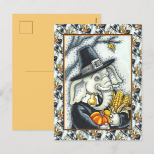 THANKSGIVING PACHYDERM, THANKFUL PILGRIM ELEPHANT HOLIDAY POSTCARD