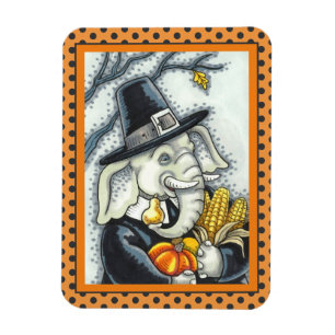 THANKSGIVING PACHYDERM, THANKFUL PILGRIM ELEPHANT MAGNET
