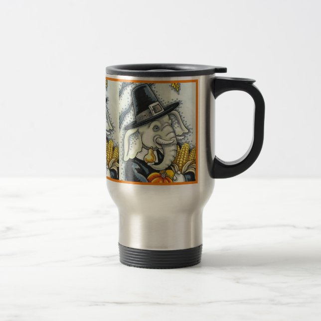 THANKSGIVING PACHYDERM, THANKFUL PILGRIM ELEPHANT TRAVEL MUG (Right)