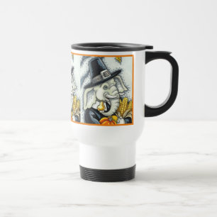THANKSGIVING PACHYDERM, THANKFUL PILGRIM ELEPHANT TRAVEL MUG