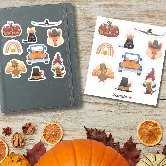 Thanksgiving pack 1 with 9 designs- stickers (Thanksgiving Pumpkins, Turkey, Pilgrim Hat & Fall Sticker)