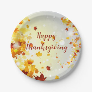 Thanksgiving Paper Plates With Autumn Leaves