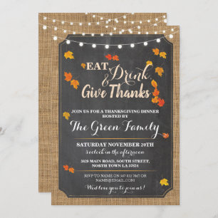 Thanksgiving Party Fall Rustic Lights Invite