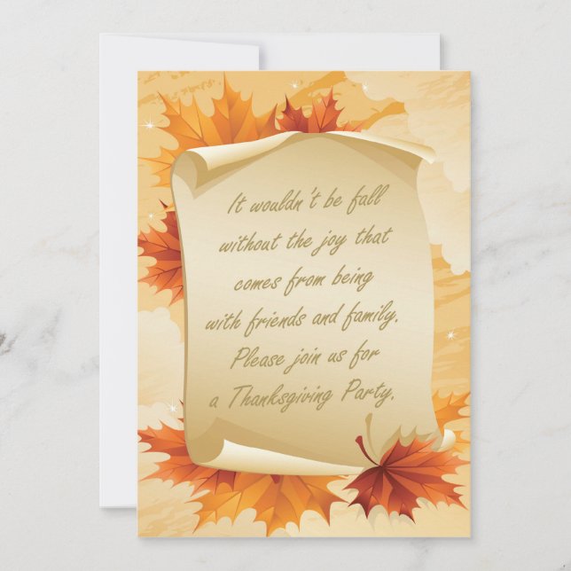 Thanksgiving Party Invitation. Foliage and pumpkin Invitation (Front)