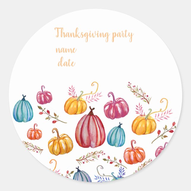 Thanksgiving Party Sticker Custom Text (Front)