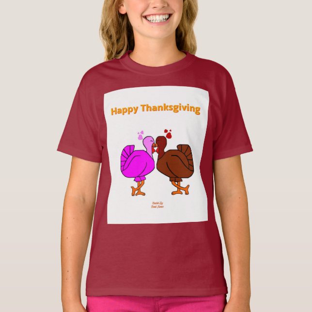 Thanksgiving Passion Girls Maroon Basic T Shirt (Front)